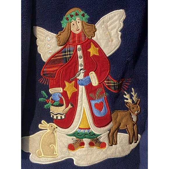 Quacker factory Blue Fleece Christmas Button up Jacket size 3X embroidered,beads - Picture 4 of 13